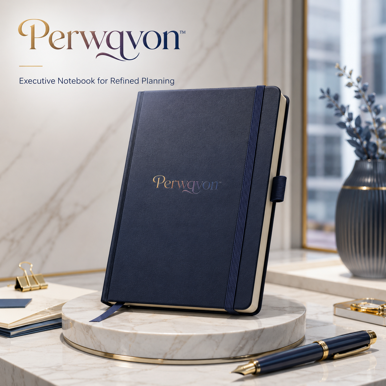 Perwqvon™ Signature A5 Executive Notebook | Premium Hardcover Business Journal, College-Ruled Writing Notebook, Meeting Notes Planner with Pen Loop and Storage Pocket